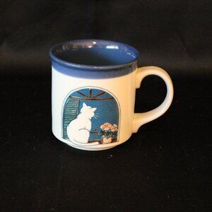 Vintage Otagiri Blue Ceramic Cat in the Window Mug